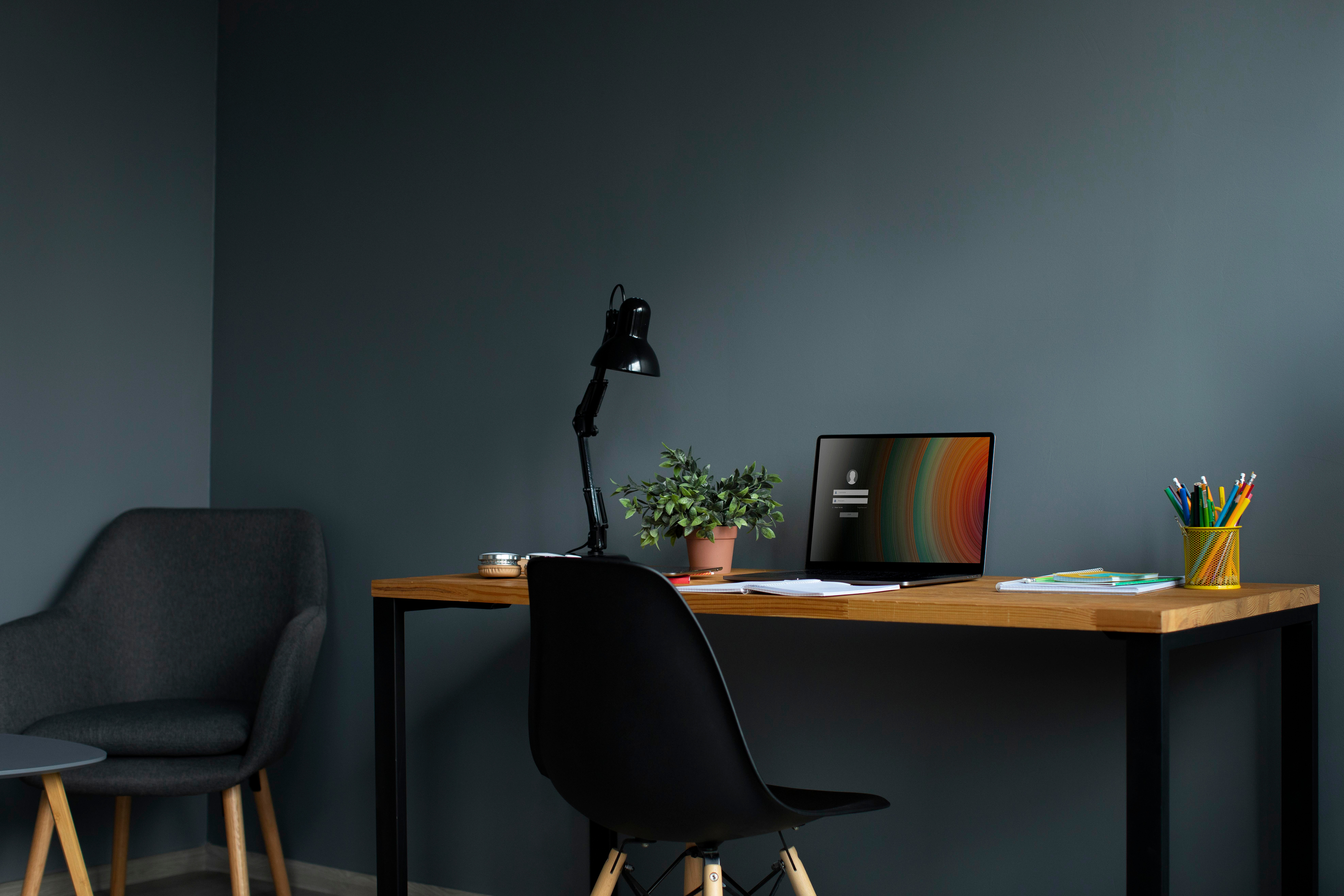 Minimalistic Dark-themed Home Office 